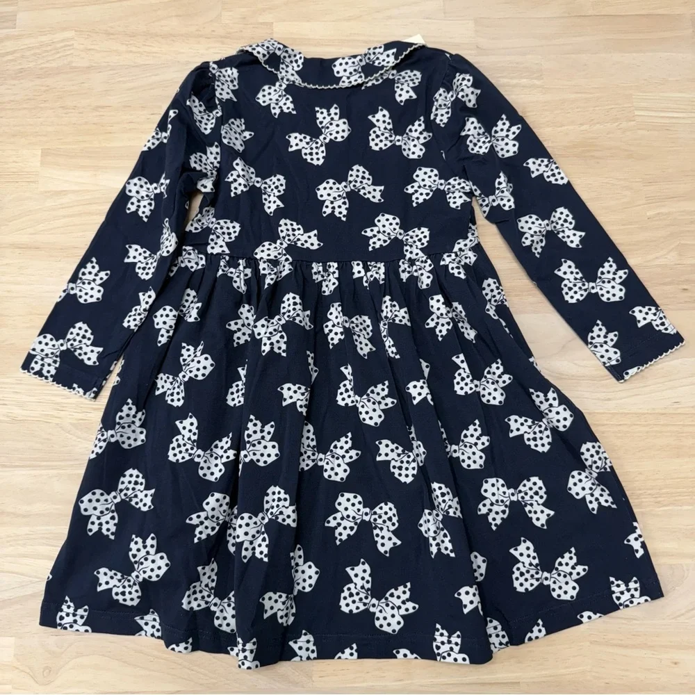 New! Rachel Riley navy cotton polka dot bow dress